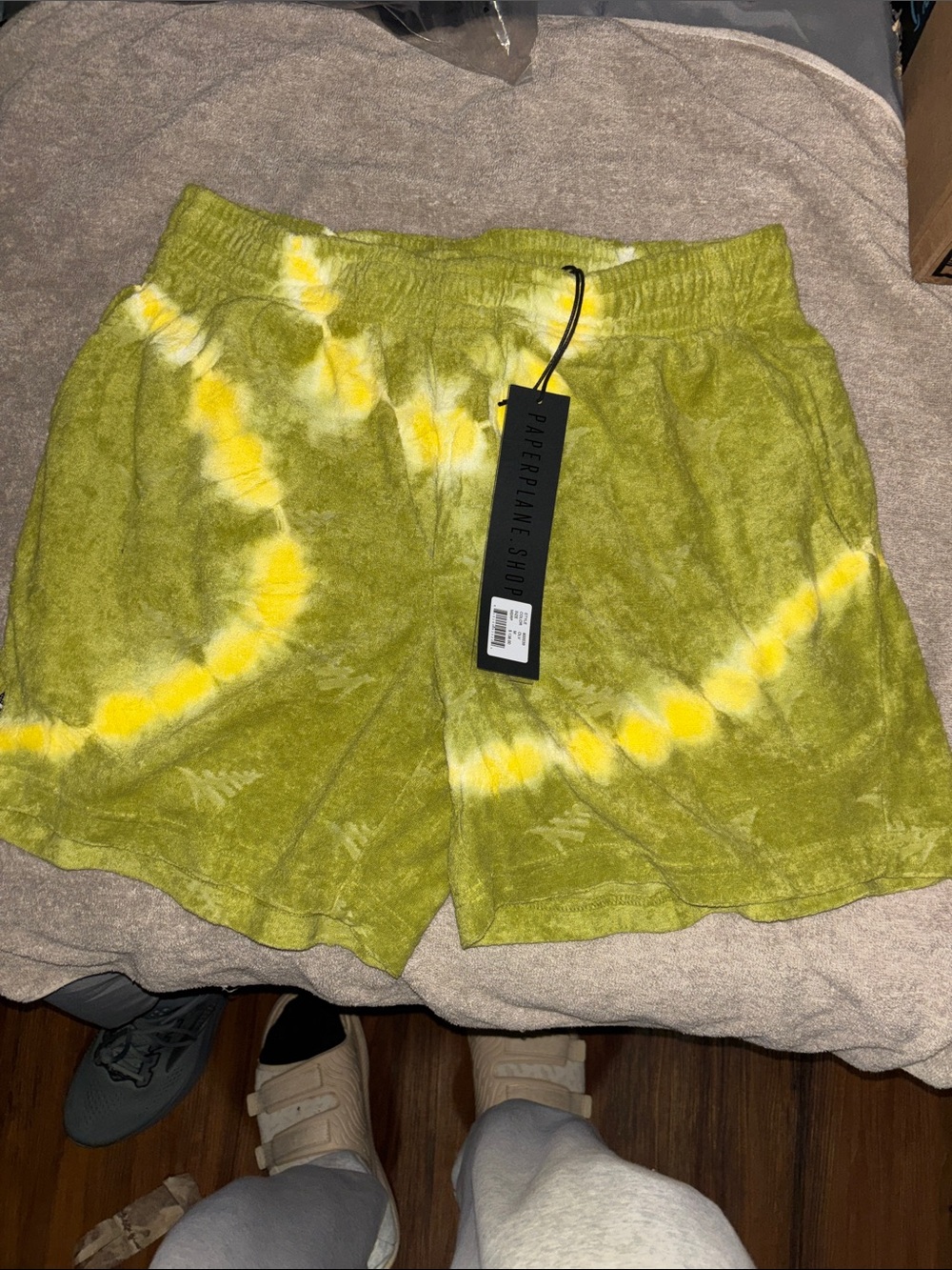 Paperplane Tie-Dye Green & Yellow Mens  Terry Shorts